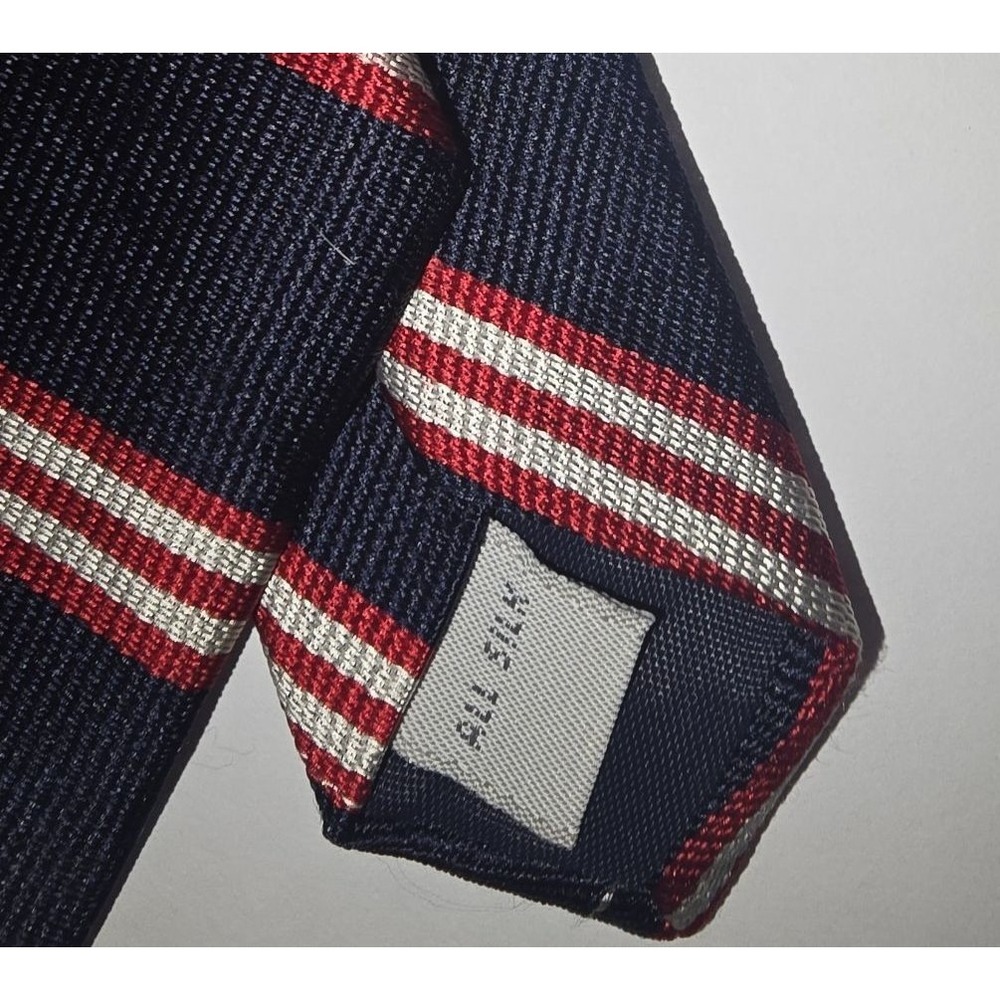 Pierre Cardin Men's Silk Tie Navy Blue Red White Diagonal Rep Stripe Accessory - Picture 4 of 6
